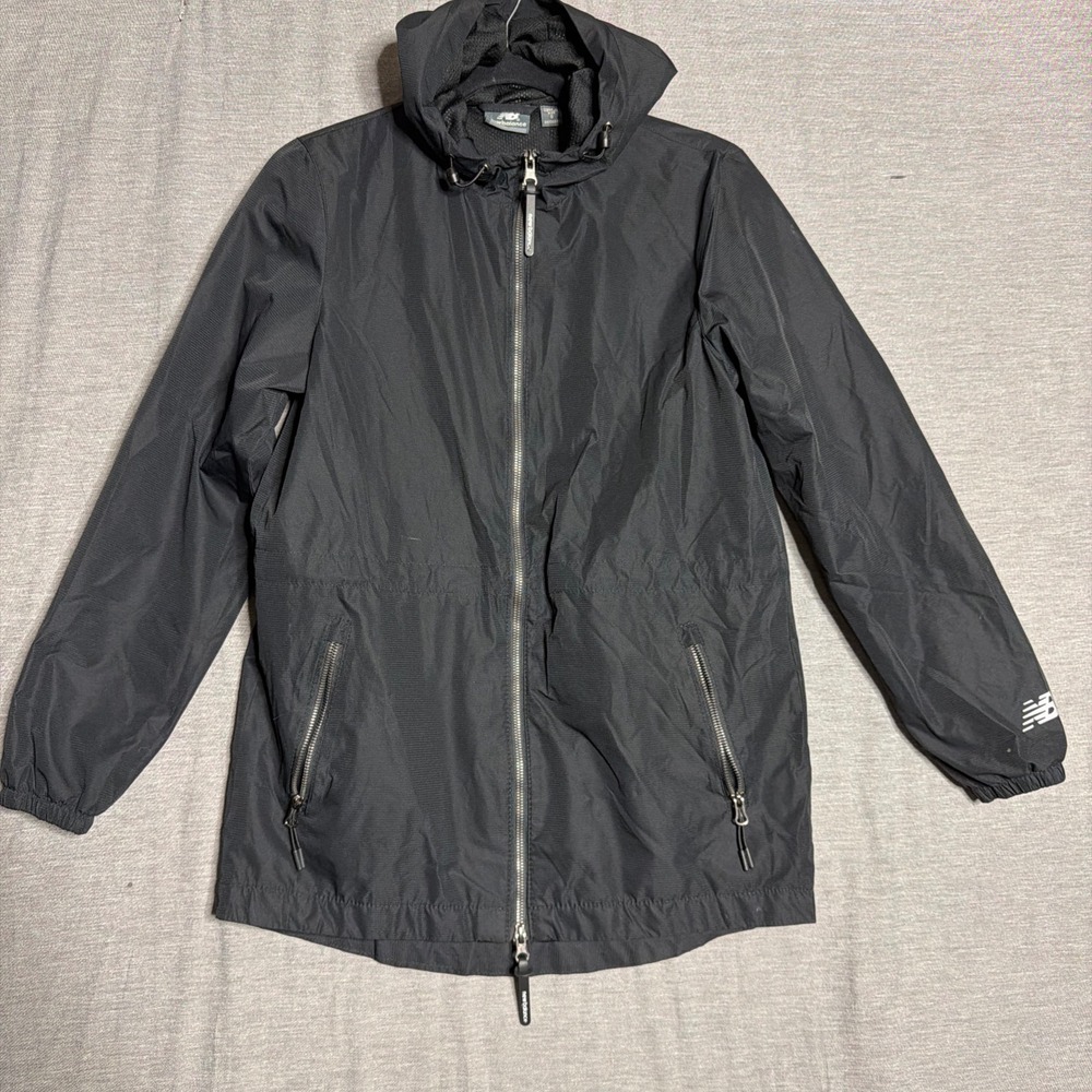 New Balance Womens Lightweight Hooded Anorak Jacket Black Size Small